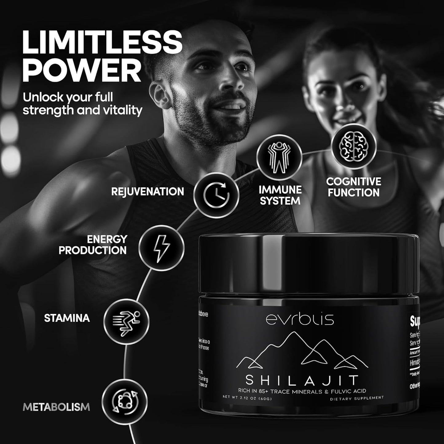 Organic Pure Himalayan Shilajit Resin Supplement for Energy & Immune Support - Max Potency Gold Grade Formula with 85+ Minerals & Fulvic Acid - 60g, 120 Servings