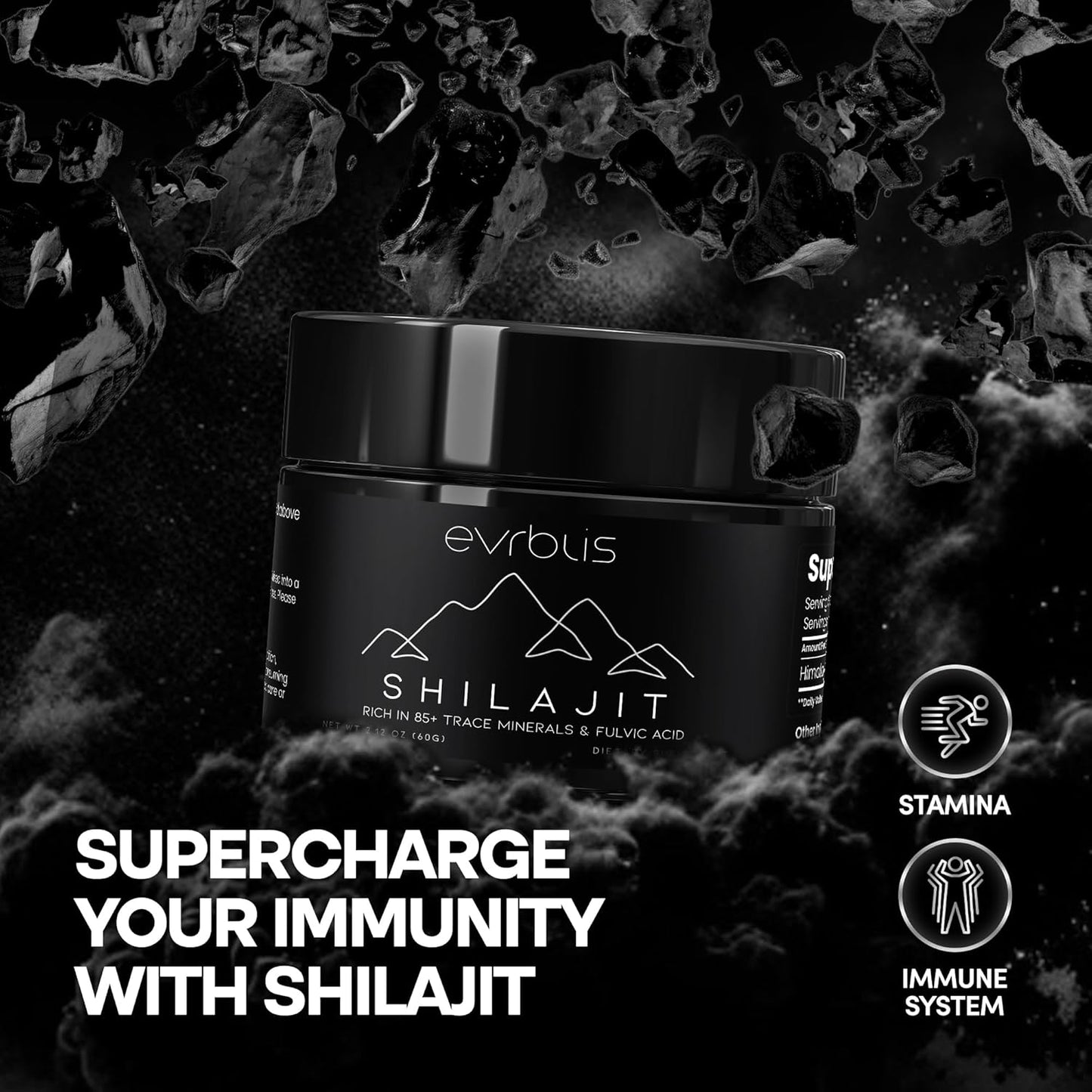 Organic Pure Himalayan Shilajit Resin Supplement for Energy & Immune Support - Max Potency Gold Grade Formula with 85+ Minerals & Fulvic Acid - 60g, 120 Servings