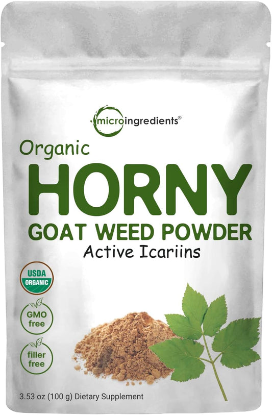 Organic Pure Horny Goat Weed Powder with Active Icariins - 100g - Energy & Immune Support for Men and Women - Filler-Free & Vegan
