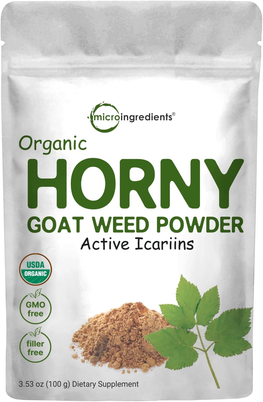 Organic Pure Horny Goat Weed Powder with Active Icariins - 100g - Energy & Immune Support for Men and Women - Filler-Free & Vegan