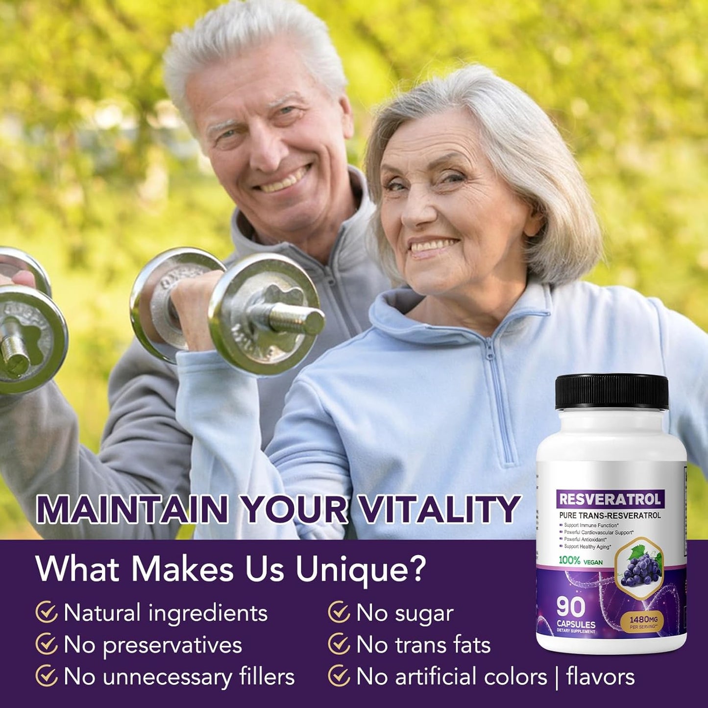 Organic Pure Resveratrol Supplement 1480mg - 90 Capsules for Fast Absorption - Skin & Body Health for Men & Women - Non-GMO & Gluten-Free
