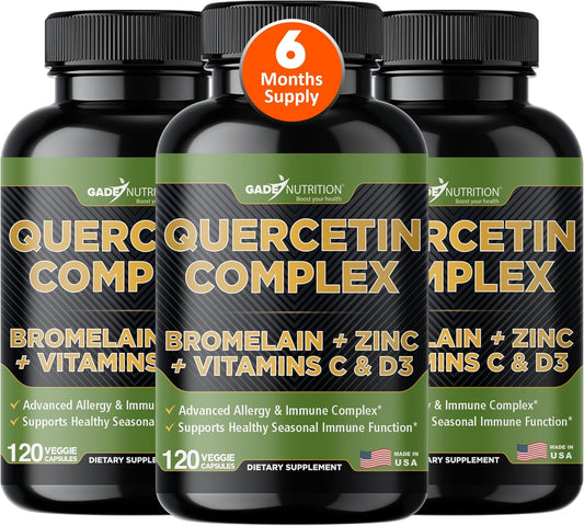 Organic Quercetin with Bromelain, Vitamin C, and Zinc | Immune Support Supplement | 500mg Capsules | Made in USA