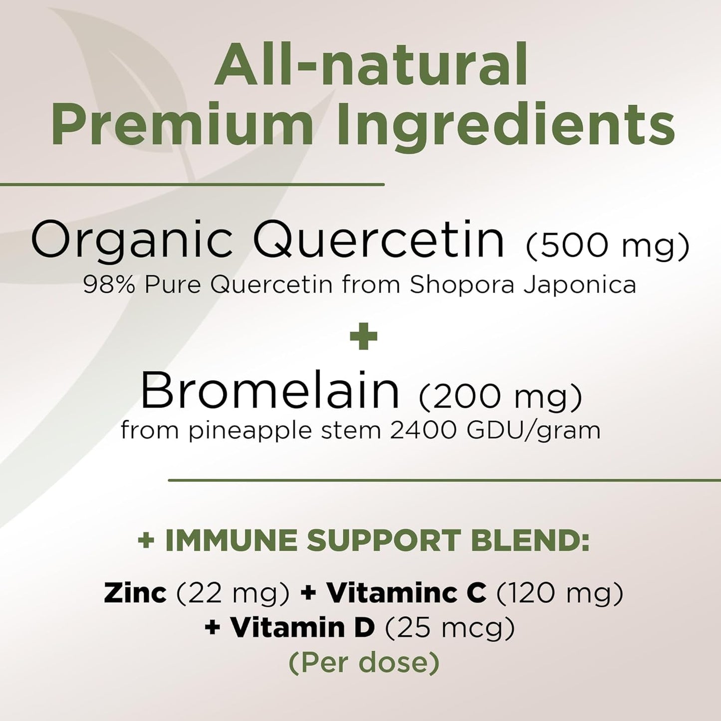 Organic Quercetin with Bromelain, Vitamin C, and Zinc | Immune Support Supplement | 500mg Capsules | Made in USA