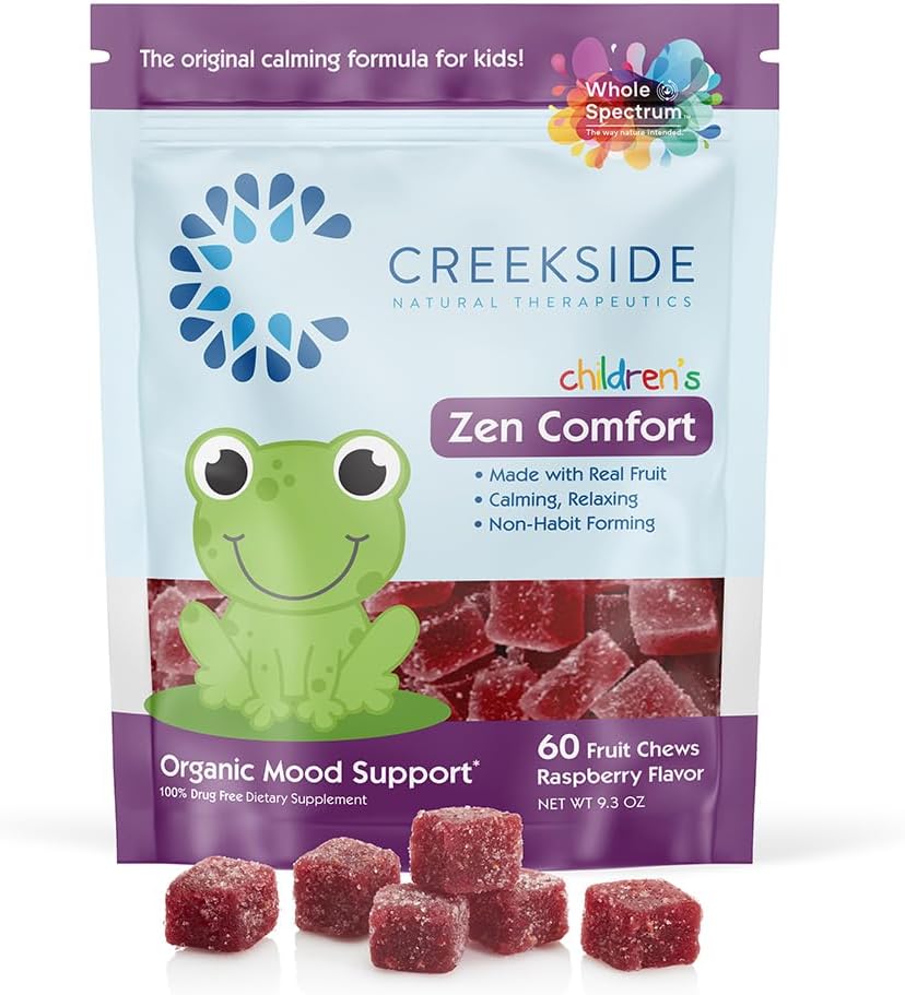 Organic Raspberry Flavored Kids Mood Support Gummies with 5-HTP, L-Theanine, and Passionflower - 60 Vegan Chews by Creekside Natural Therapeutics