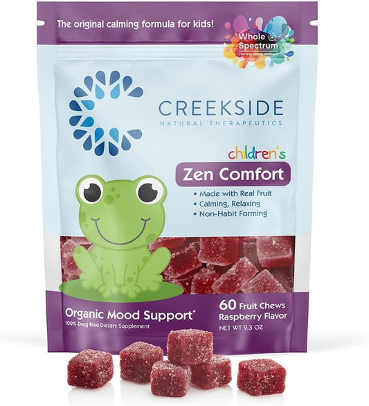 Organic Raspberry Flavored Kids Mood Support Gummies with 5-HTP, L-Theanine, and Passionflower - 60 Vegan Chews by Creekside Natural Therapeutics