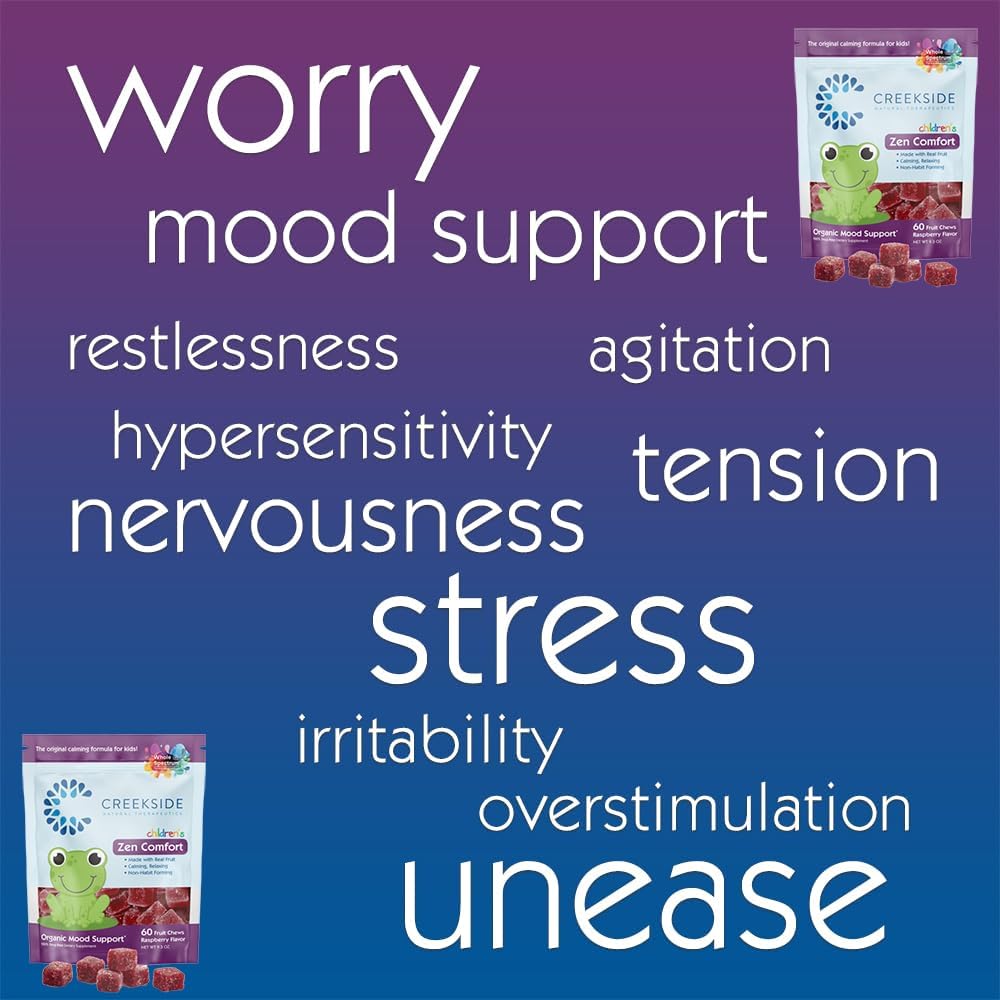 Organic Raspberry Flavored Kids Mood Support Gummies with 5-HTP, L-Theanine, and Passionflower - 60 Vegan Chews by Creekside Natural Therapeutics