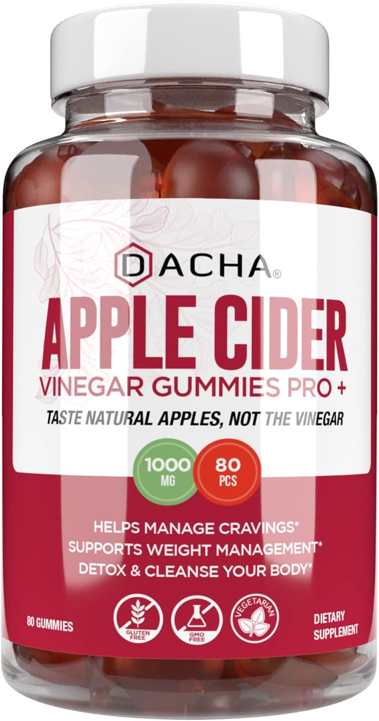 Organic Raw Apple Cider Vinegar Gummies - 80 Count, 1000mg with Mother, Immune Support, Detox, Heartburn Relief, Pomegranate Beet Root, Vitamin B9 B12 - Non-Sticky Formula for Fitness