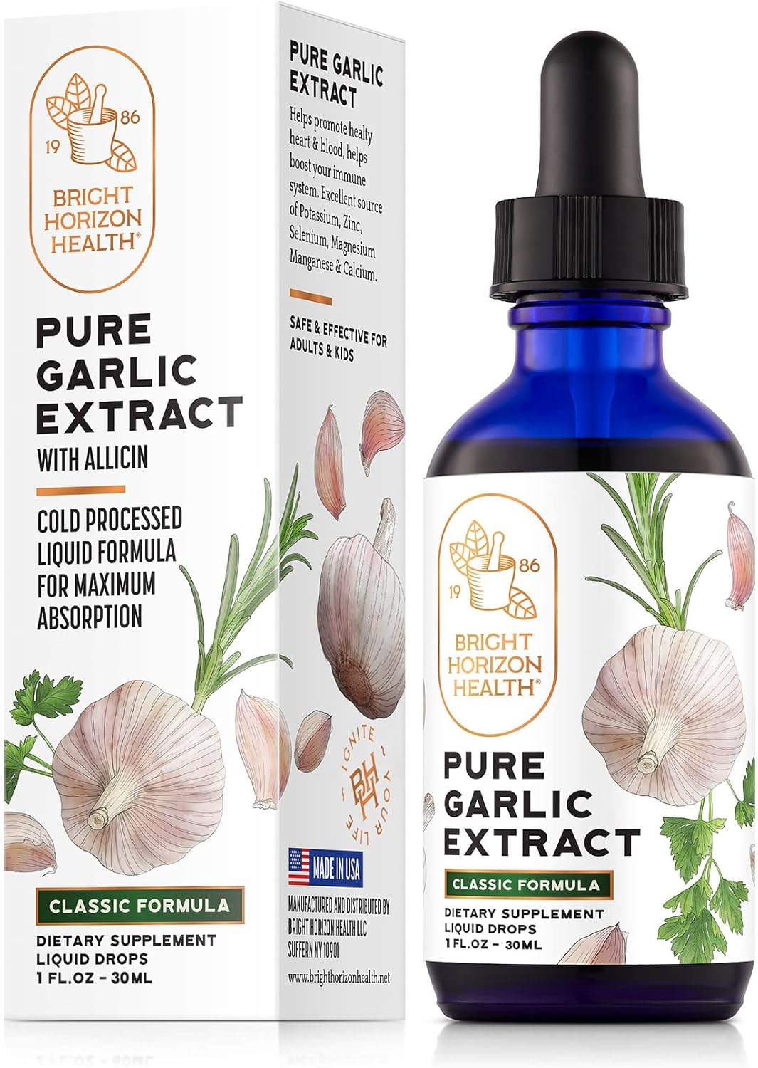 Organic Raw Garlic Extract Liquid Supplement with Allicin for Immune Support - 1 fl oz Vegan Friendly Formula