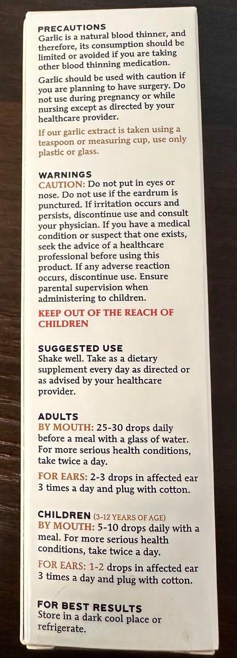 Organic Raw Garlic Extract Liquid Supplement with Allicin for Immune Support - 1 fl oz Vegan Friendly Formula