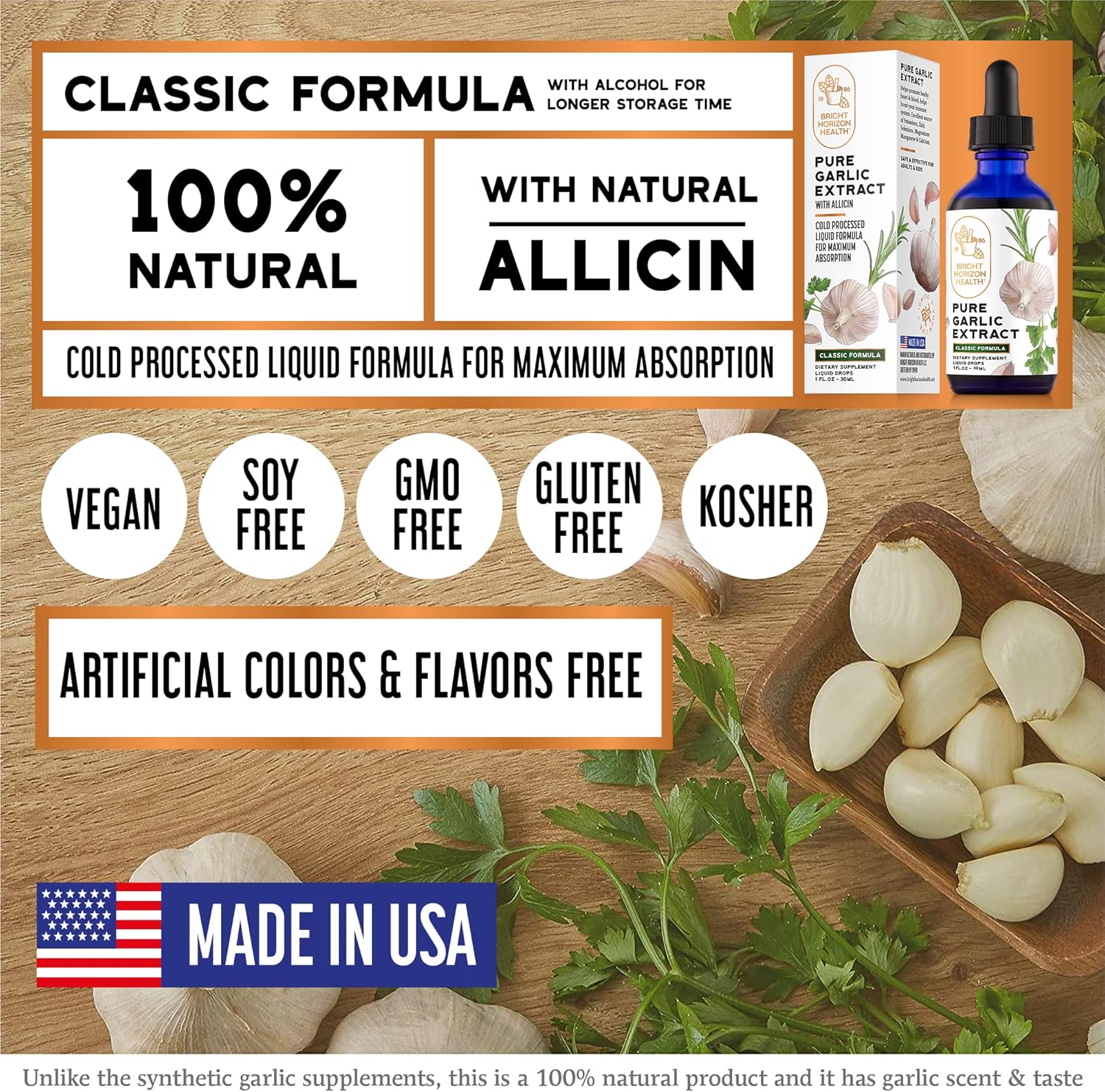 Organic Raw Garlic Extract Liquid Supplement with Allicin for Immune Support - 1 fl oz Vegan Friendly Formula