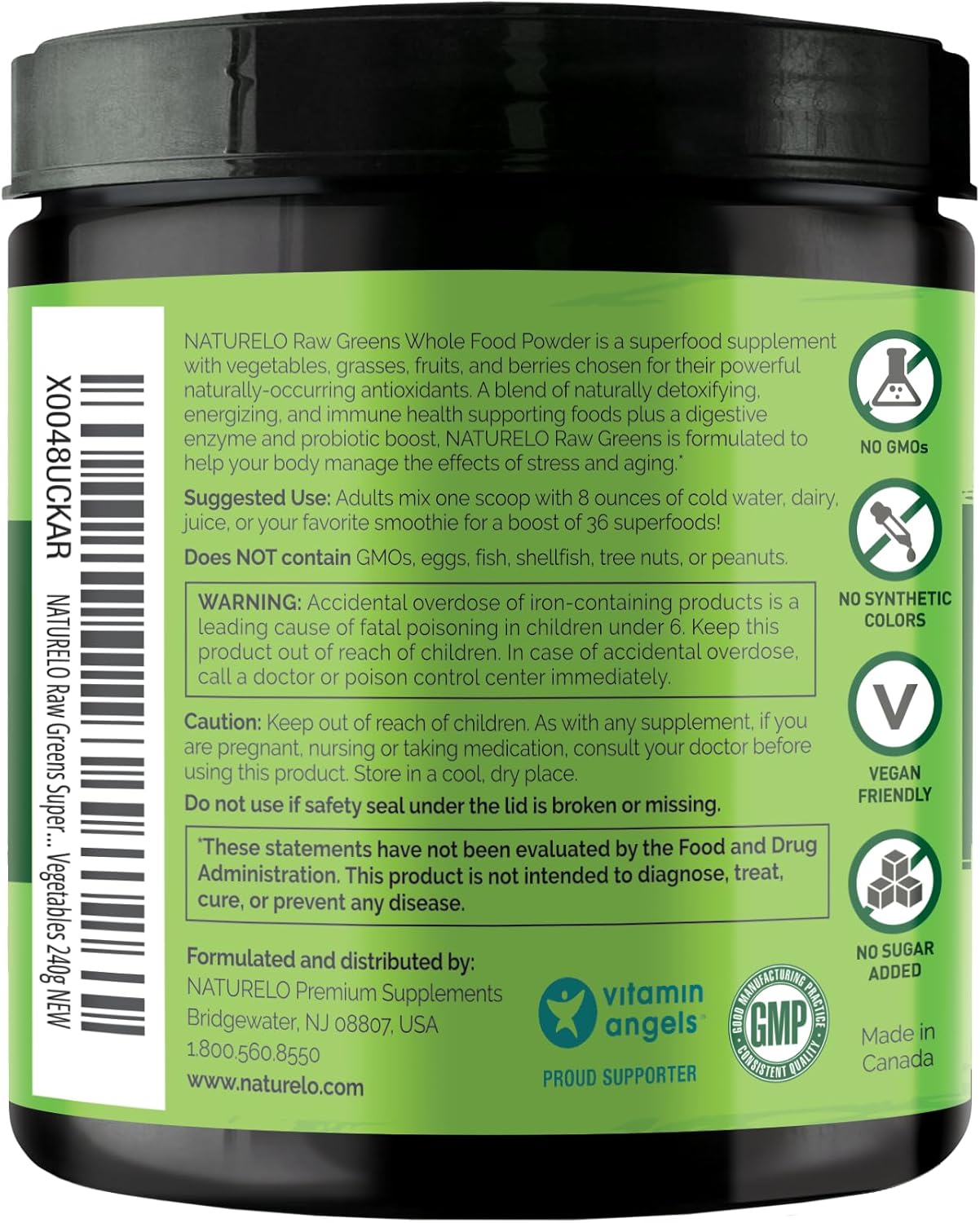 Organic Raw Greens Superfood Powder - Unsweetened Energy Boost & Detox - Spirulina, Wheat Grass - Whole Food Nutrition - 240g