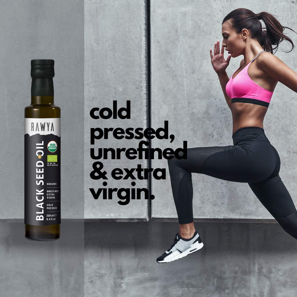 Organic RAWYA Black Seed Oil and Seeds Bundle - Cold Pressed Nigella Sativa, Cumin Seed Oil, High Thymoquinone, Pure & Natural - USDA Certified - 8.4 Oz Oil + 16 Oz Seeds