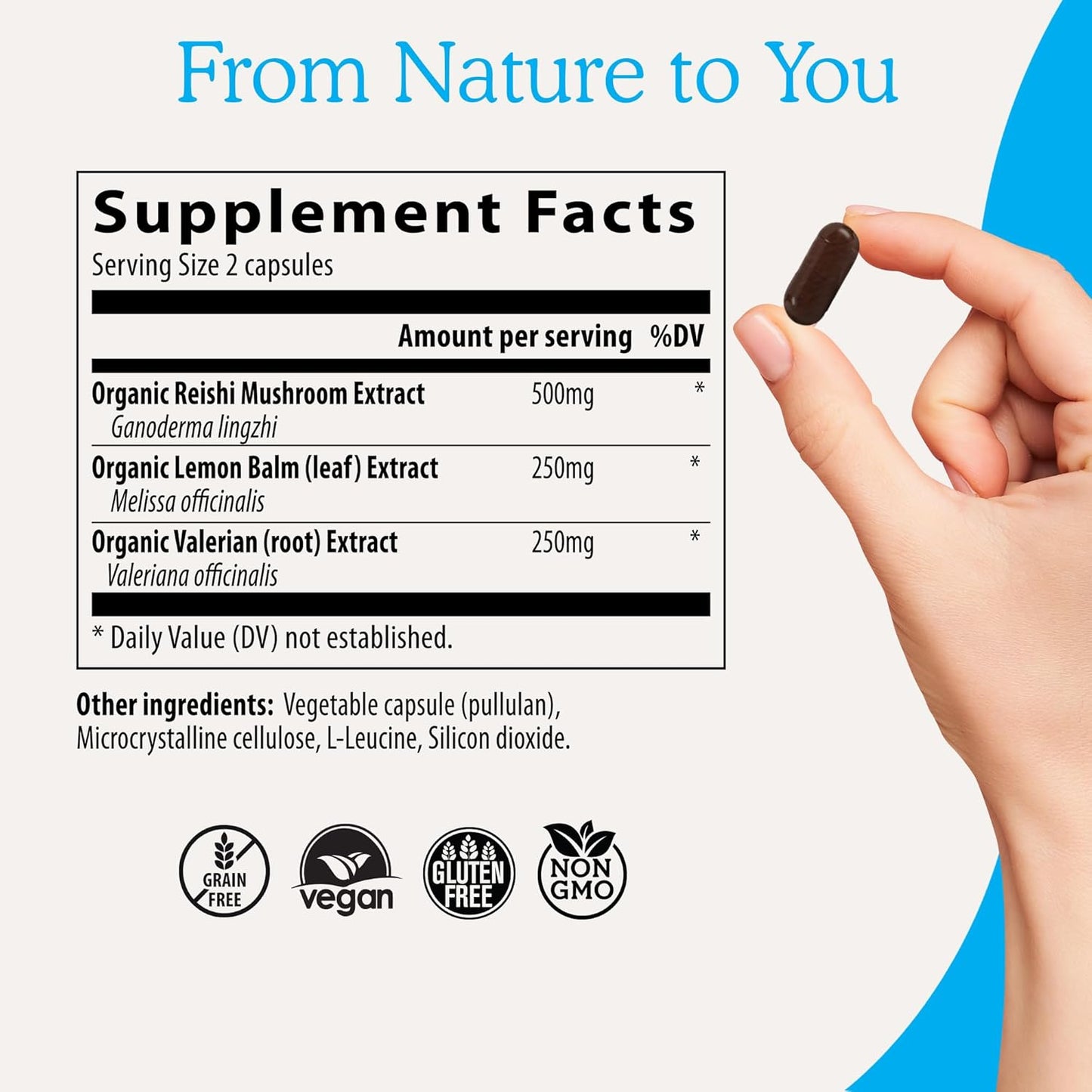 Organic RealRest 60ct Reishi Mushroom Capsules with Lemon Balm for Relaxation and Sleep Support