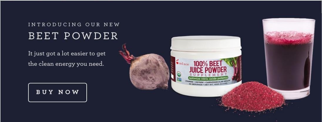 Organic Red Ace Beet Juice Powder - Nitric Oxide Booster for Stamina - Non GMO, No Added Sugar - 5.3 oz Jar