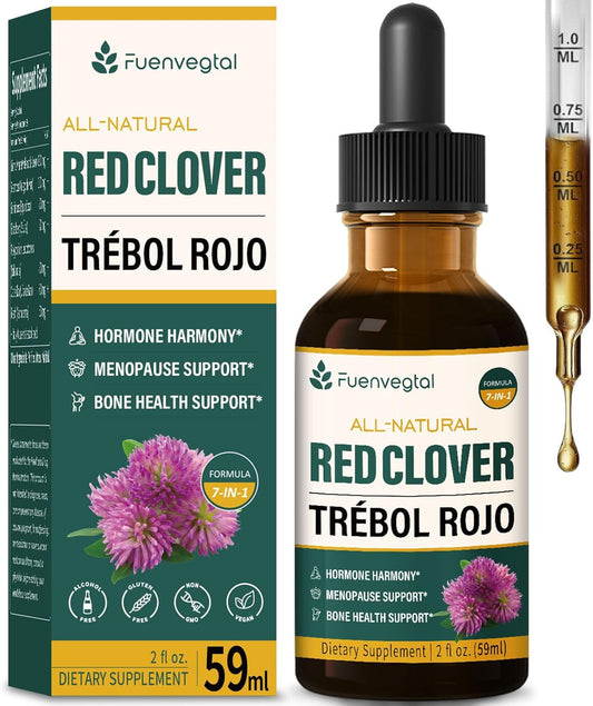Organic Red Clover Herb Drops for Hormone Balance in Menopause with Dong Quai & Wild Yam - 2oz Herbal Tincture Supplement for Hot Flashes Relief & Bone Health