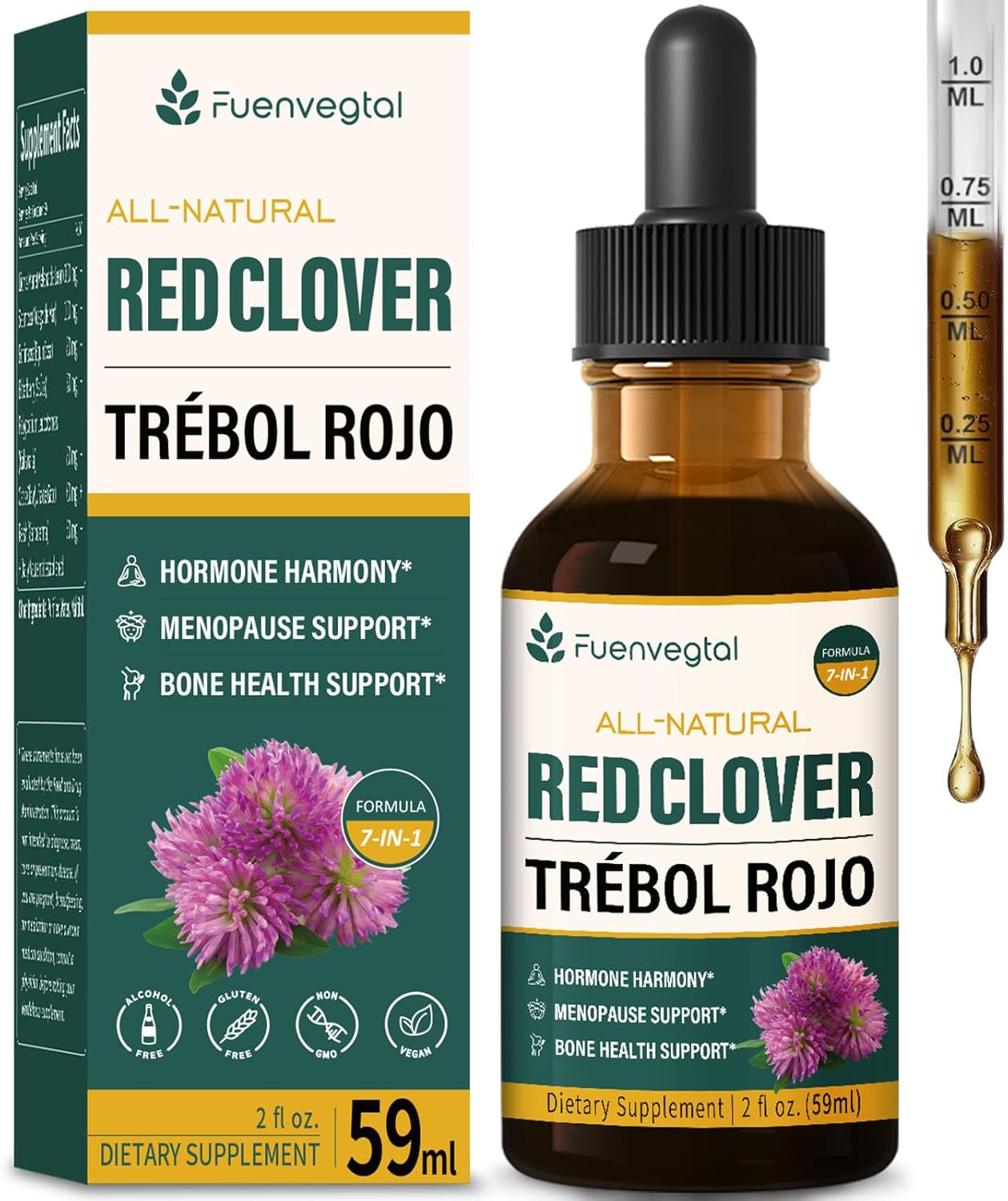 Organic Red Clover Herb Drops for Hormone Balance in Menopause with Dong Quai & Wild Yam - 2oz Herbal Tincture Supplement for Hot Flashes Relief & Bone Health