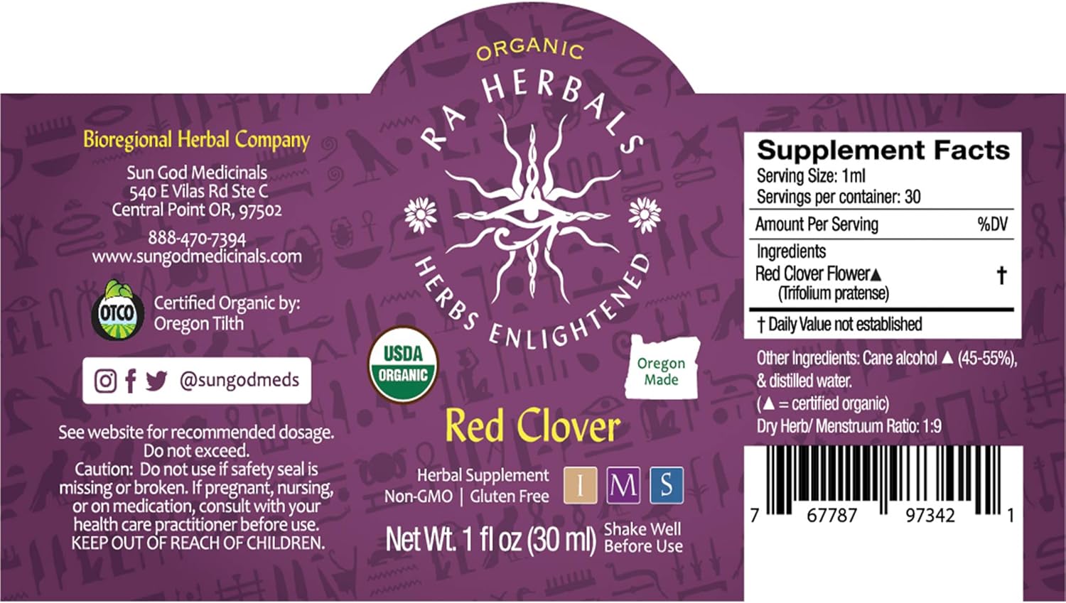 Organic Red Clover Liquid Extract for Menopause Support - 1 fl oz by Ra Herbals