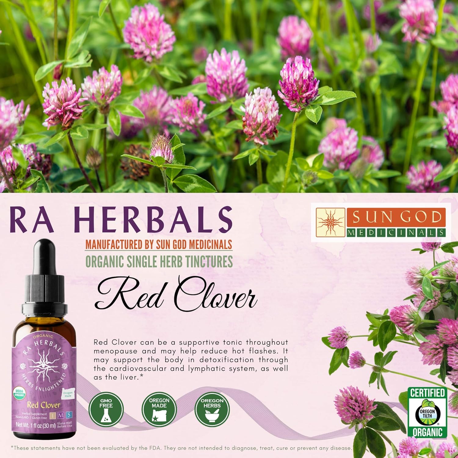 Organic Red Clover Liquid Extract for Menopause Support - 1 fl oz by Ra Herbals