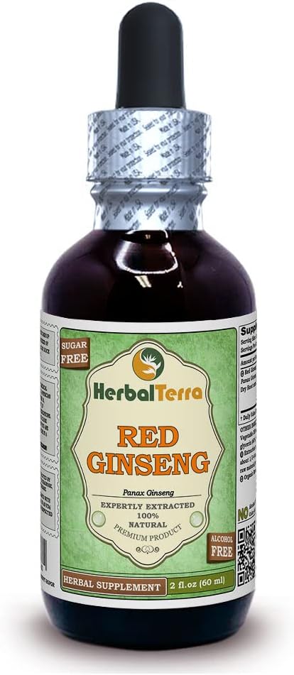 Organic Red Ginseng Glycerite Liquid Extract 2 oz by Herbal Terra LLC - Alcohol-Free Panax Ginseng Roots