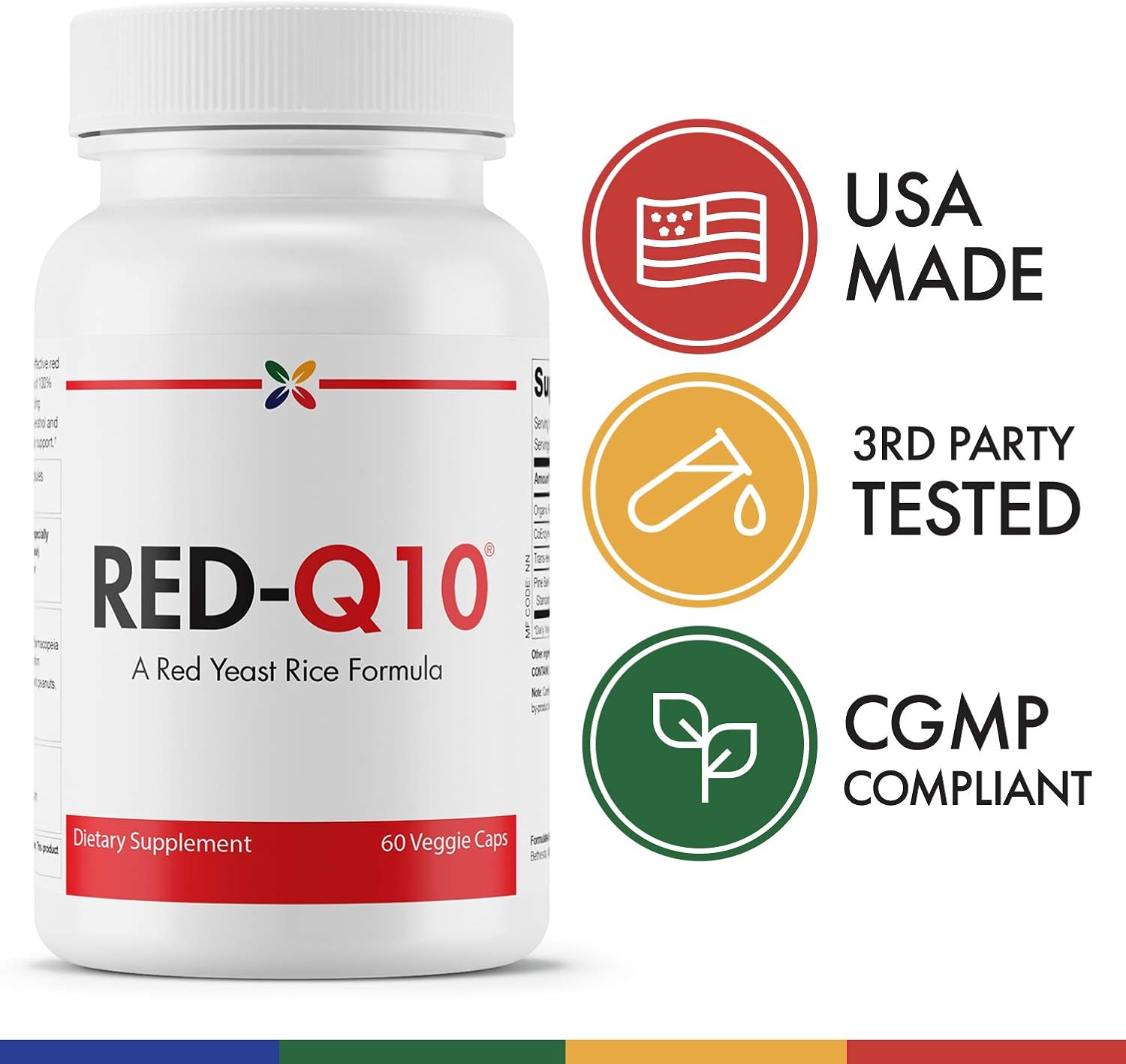 Organic RED-Q10 Red Yeast Rice with CoQ10 - Anti-Aging Formula - 60 Veggie Capsules