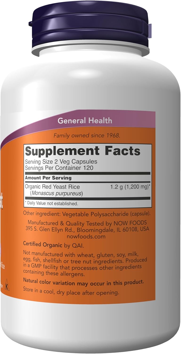 Organic Red Yeast Rice Supplements 600mg, 240 Veg Capsules by NOW Foods