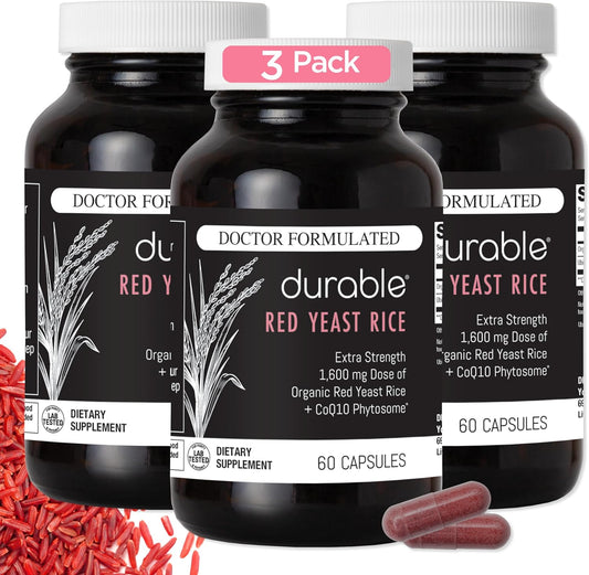 Organic Red Yeast Rice with CoQ10 for Heart Health - 4800mg Total, Cholesterol Management, Healthy Blood Flow - 180 Count