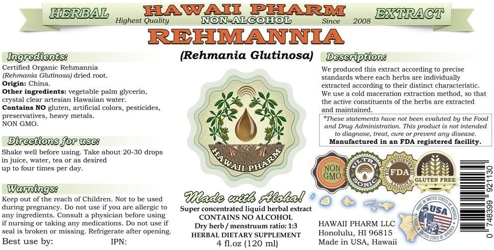 Organic Rehmannia Liquid Extract Glycerite Herbal Supplement - Alcohol-Free, USA-Made (2 fl. oz)