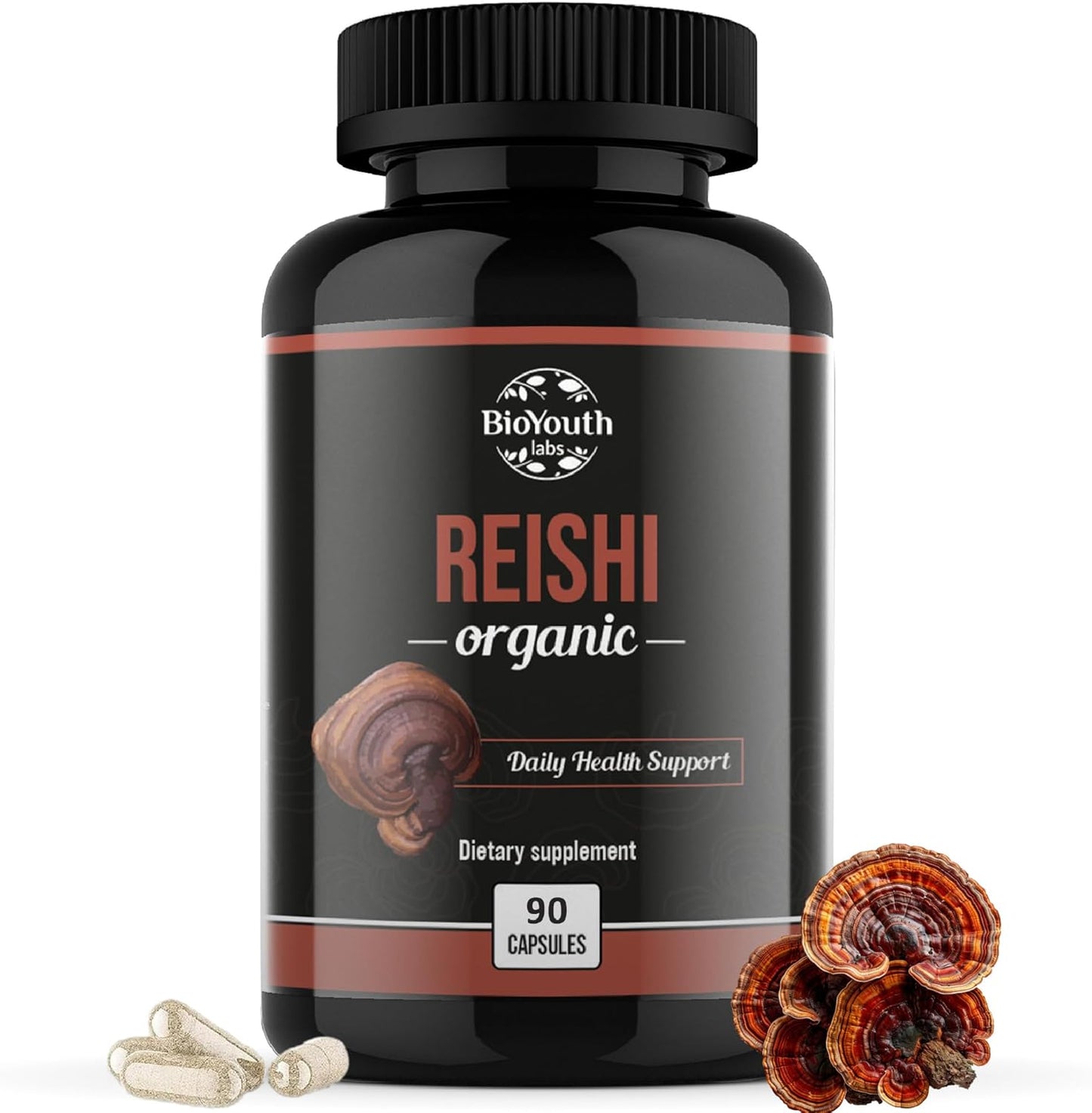 Organic Reishi Mushroom Capsules - Non-GMO & Allergen-Free | 90 Capsules (1-Month Supply) by BioYouth