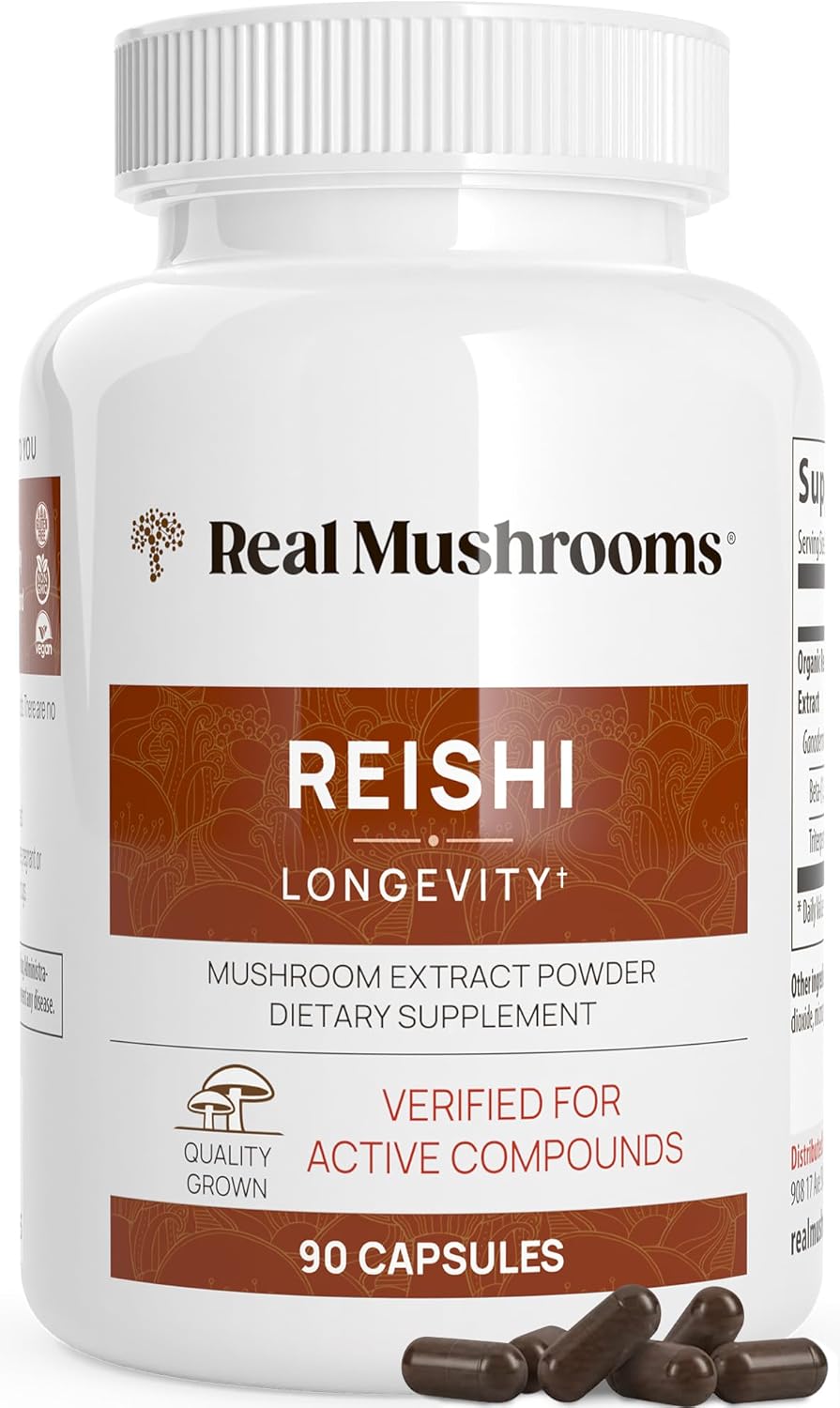 Organic Reishi Mushroom Capsules - Potent Red Vegan Supplement, Non-GMO Extract, 90 Capsules