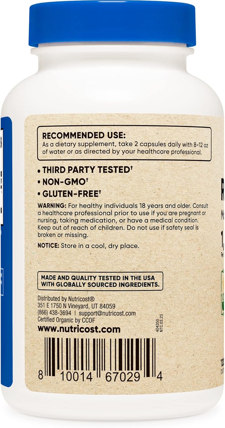 Organic Reishi Mushroom Capsules 1500mg - Vegetarian, Gluten Free, 60 Servings - CCOF Certified, 120 Capsules of 750mg Each