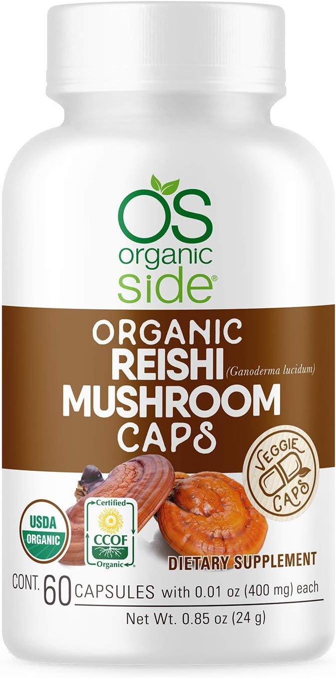 Organic Reishi Mushroom Capsules | 60 Vegan Adaptogen Capsules for Immune Support & Stress Relief | USDA Certified, Non-GMO, Natural Wellness Supplement