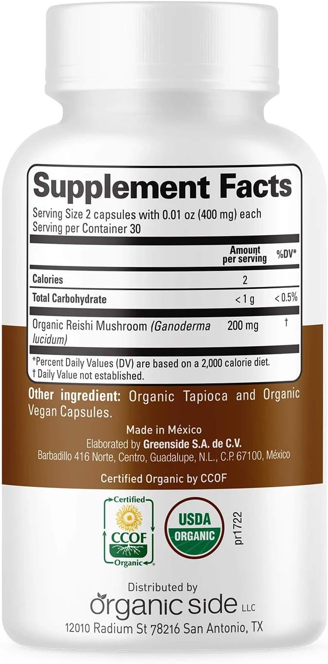 Organic Reishi Mushroom Capsules | 60 Vegan Adaptogen Capsules for Immune Support & Stress Relief | USDA Certified, Non-GMO, Natural Wellness Supplement