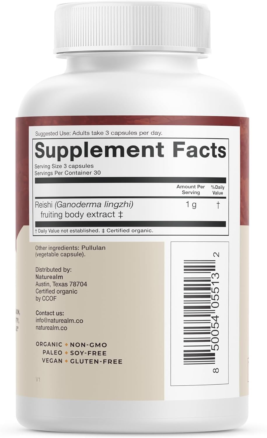 Organic Reishi Mushroom Capsules for Calmness, Immune Support & Sleep - Vegan and Non-GMO Supplement, 30-Day Supply