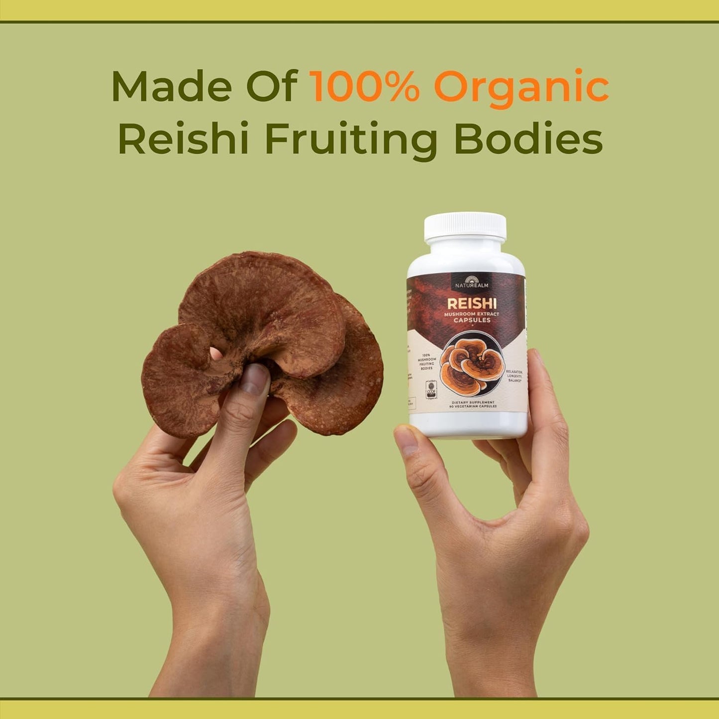Organic Reishi Mushroom Capsules for Calmness, Immune Support & Sleep - Vegan and Non-GMO Supplement, 30-Day Supply