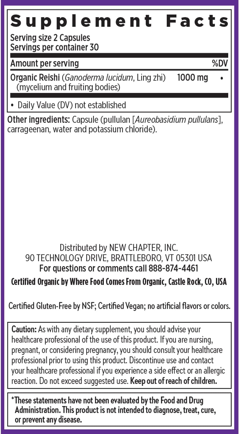 Organic Reishi Mushroom Capsules for Healthy Aging - Vegan Nootropic Supplement with Non-GMO Ingredients - 60 Count