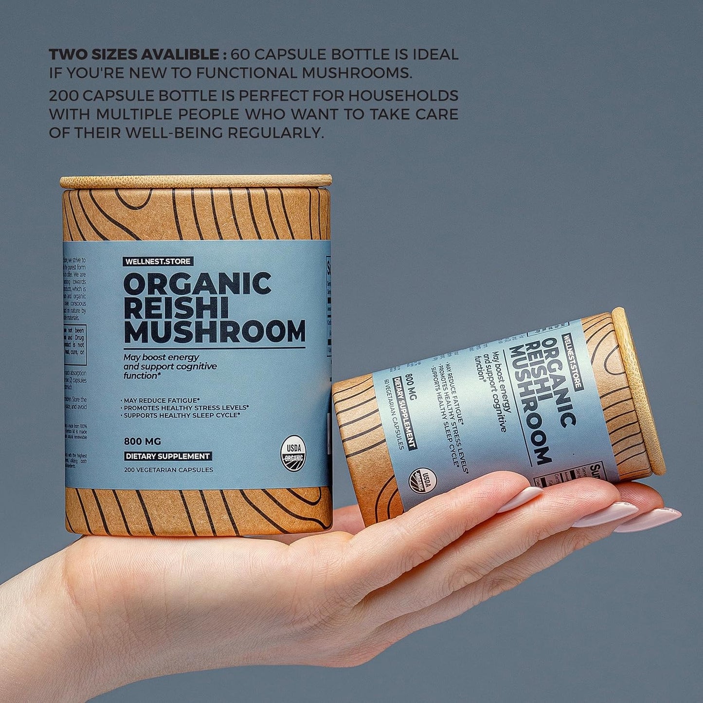 Organic Reishi Mushroom Capsules for Immune Support & Energy | Ganoderma Extract Supplement for Cognitive Function | 200 Mushroom Extract Capsules | Wellnest Store