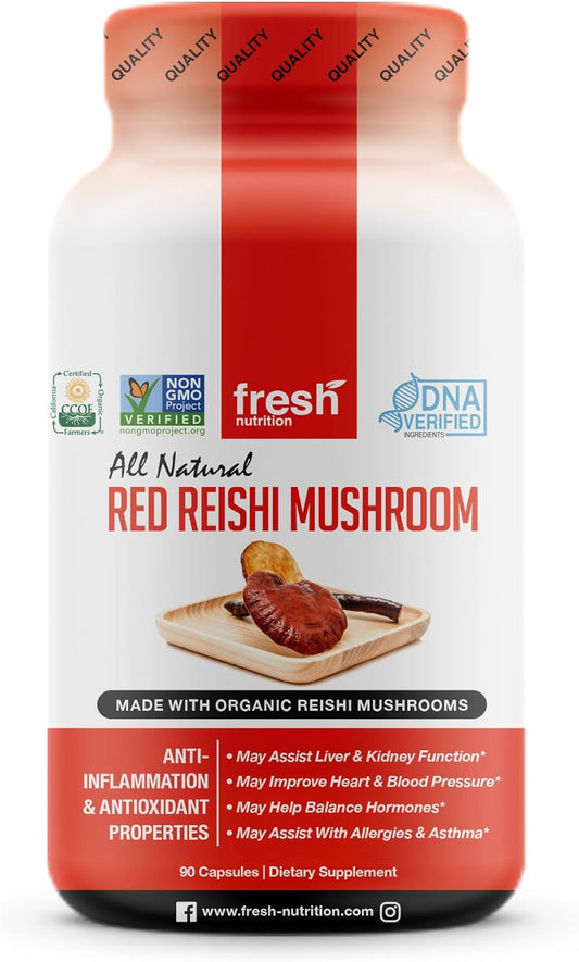 Organic Reishi Mushroom Capsules with Alpha Glucan - Ganoderma Lucidum & Applanatim - Third Party Tested - 90 Pills