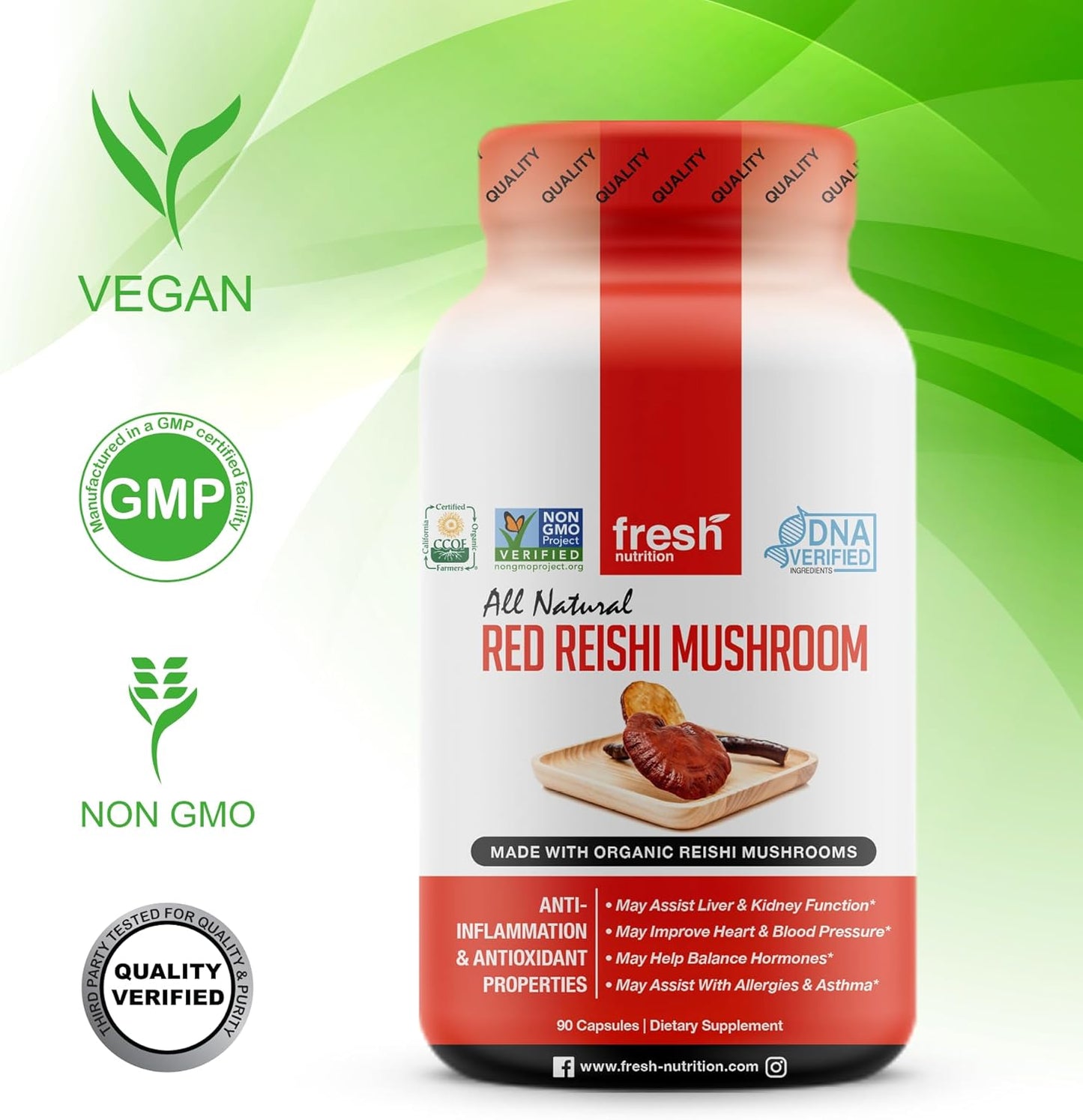 Organic Reishi Mushroom Capsules with Alpha Glucan - Ganoderma Lucidum & Applanatim - Third Party Tested - 90 Pills
