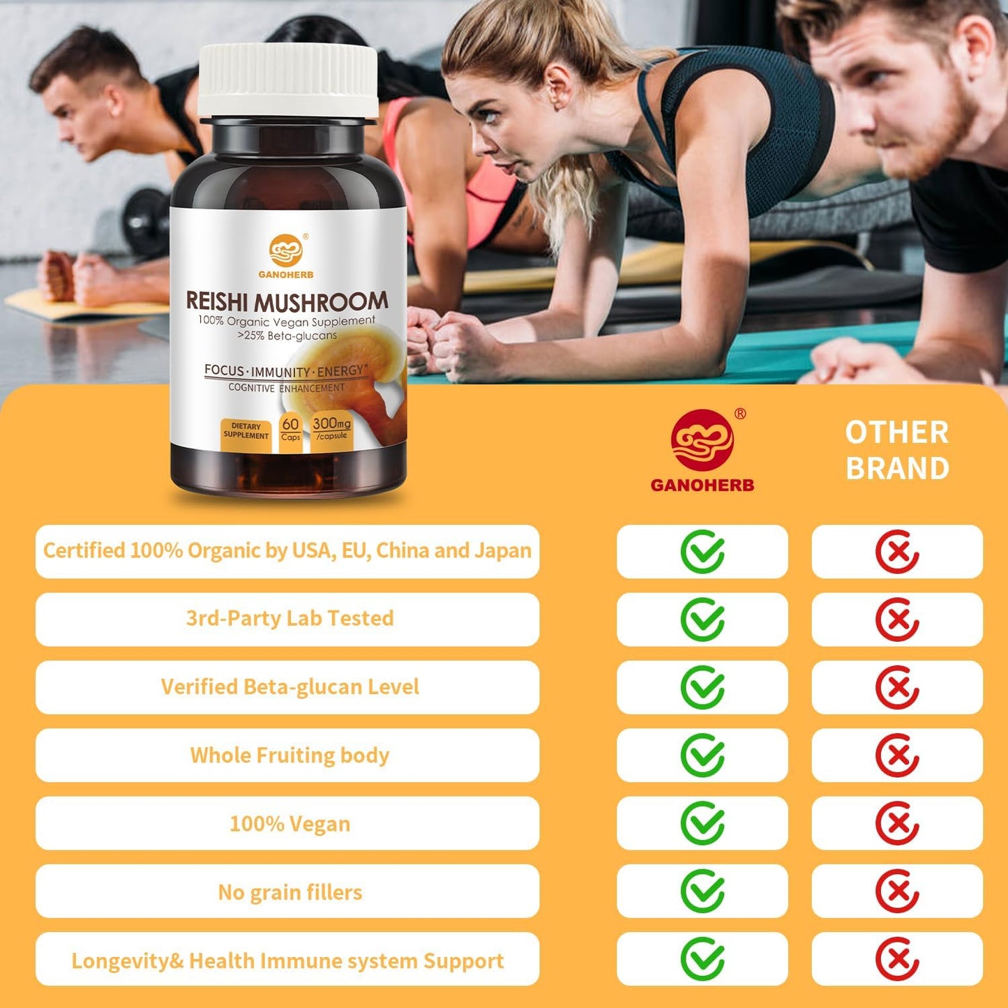 Organic Reishi Mushroom Capsules with Superfood Extracts for Longevity and Immune Health
