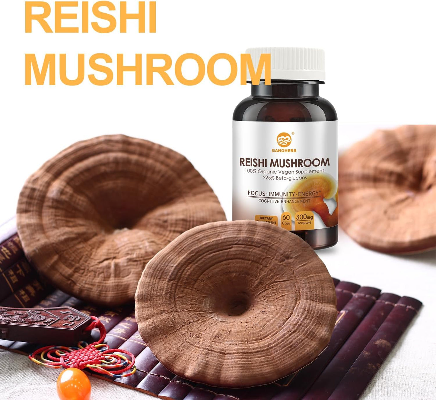 Organic Reishi Mushroom Capsules with Superfood Extracts for Longevity and Immune Health