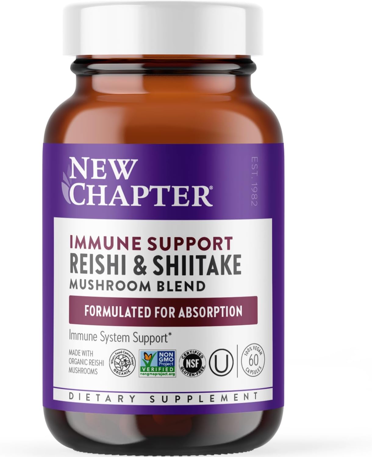 Organic Reishi Mushroom Immune Support Supplement - Vegan, Non-GMO Nootropic Formula - 60 ct