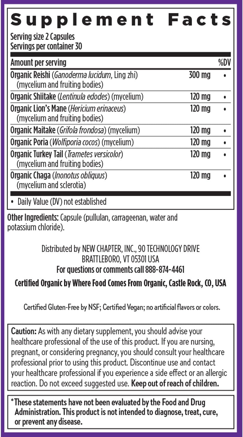 Organic Reishi Mushroom Immune Support Supplement - Vegan, Non-GMO Nootropic Formula - 60 ct