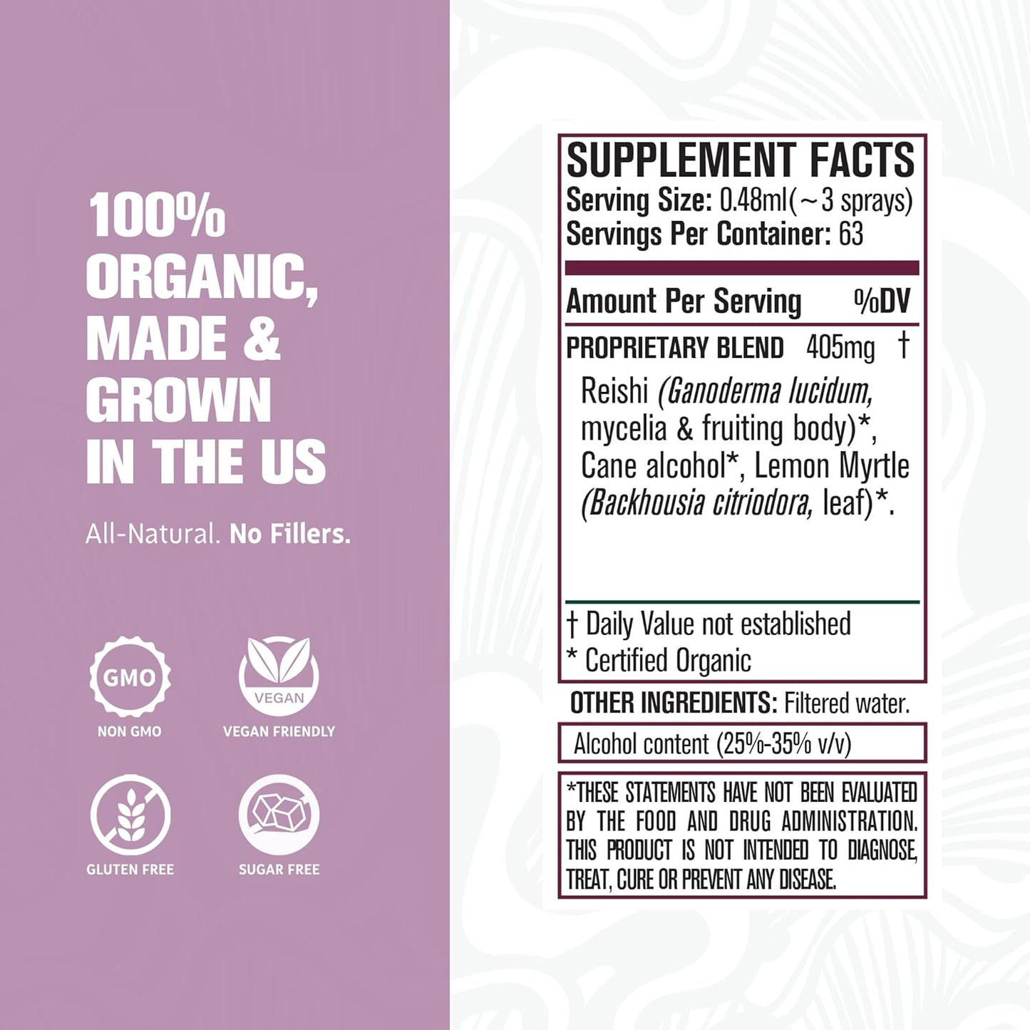 Organic Reishi Mushroom Oral Spray with Lemon Myrtle for Sleep and Immune Support - Antioxidants, Vitamin C - Vegan, Non-GMO - 1 oz