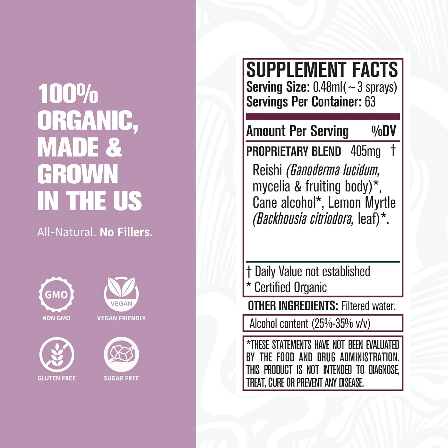 Organic Reishi Mushroom Oral Spray with Lemon Myrtle for Sleep and Immune Support - Antioxidants, Vitamin C - Vegan, Non-GMO - 1 oz