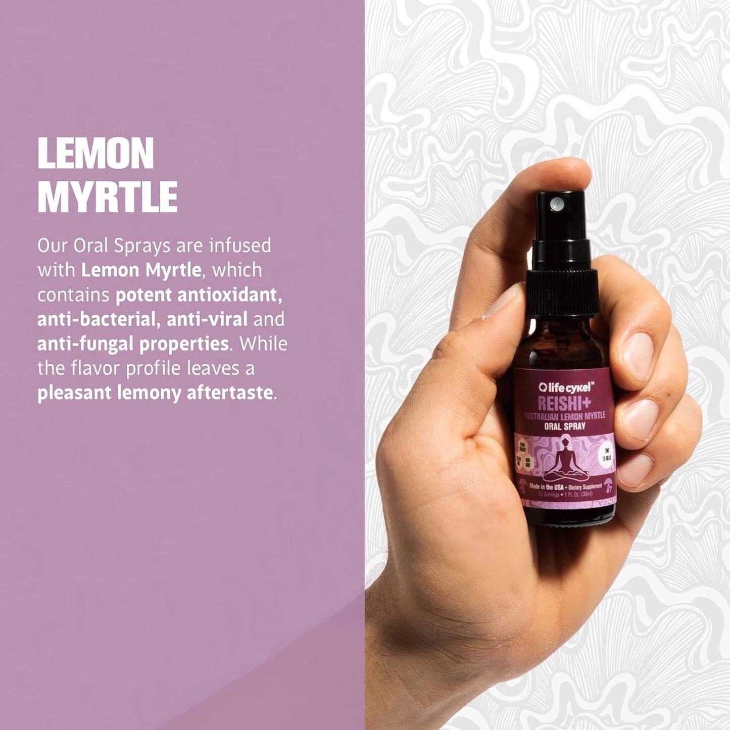 Organic Reishi Mushroom Oral Spray with Lemon Myrtle for Sleep and Immune Support - Antioxidants, Vitamin C - Vegan, Non-GMO - 1 oz