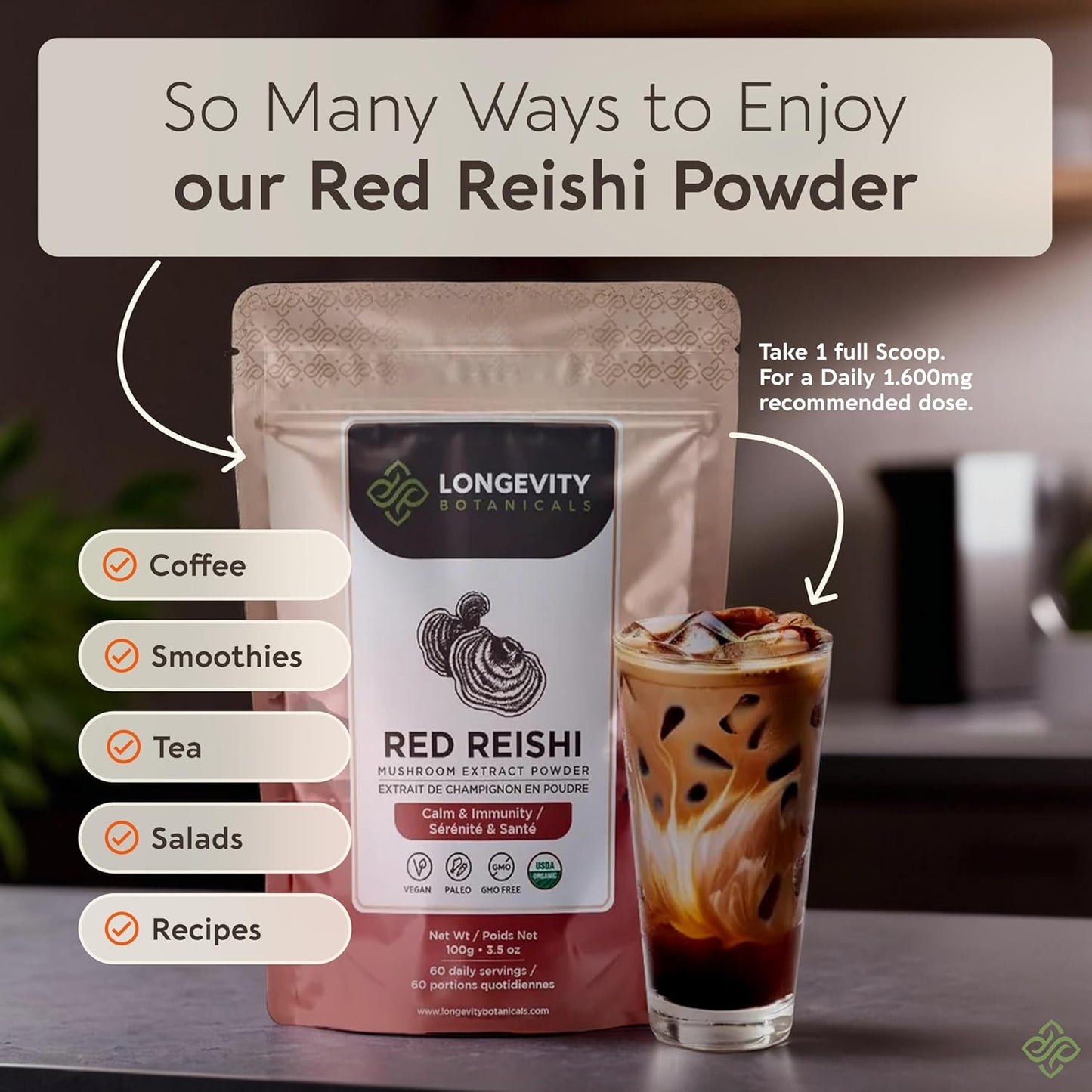 Organic Reishi Mushroom Powder - Immune Support Supplement - Stress Relief & Sleep Aid - 100% Fruiting Body - 100g