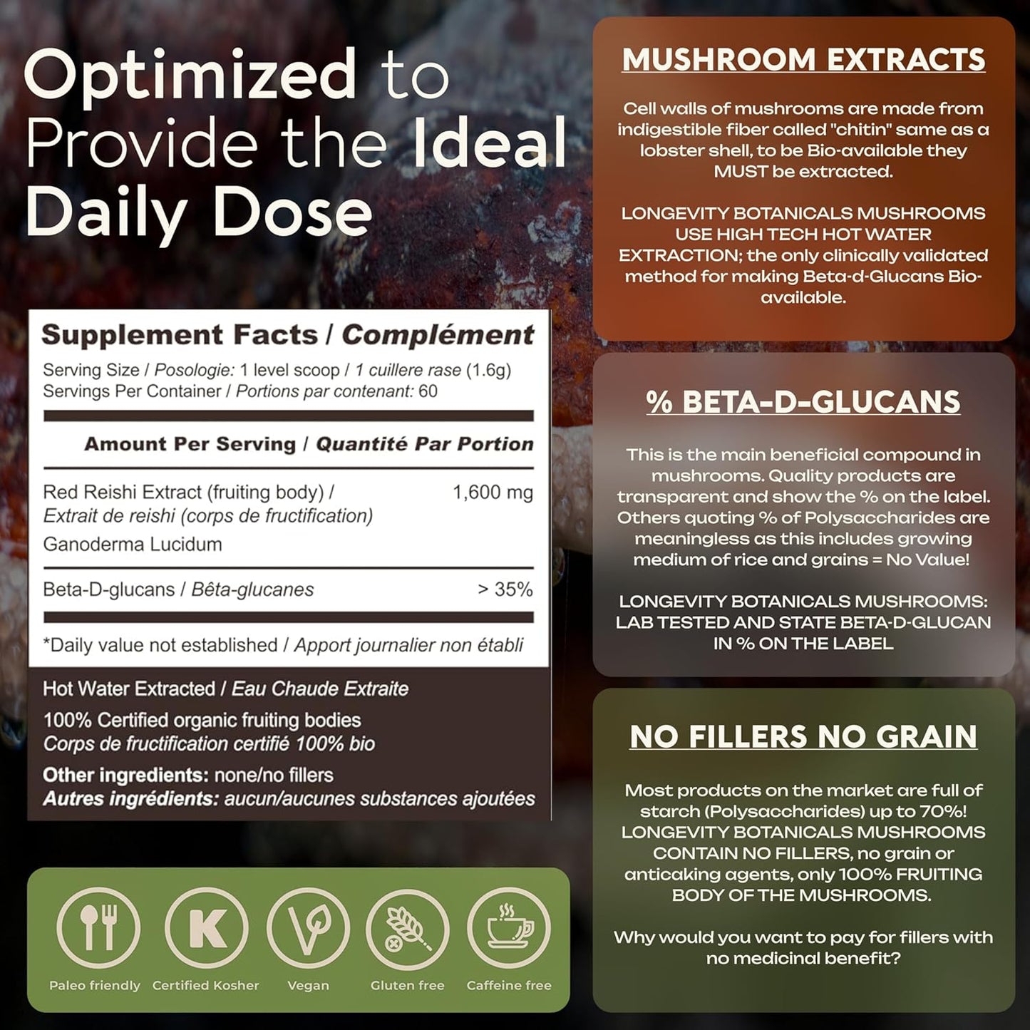 Organic Reishi Mushroom Powder - Immune Support Supplement - Stress Relief & Sleep Aid - 100% Fruiting Body - 100g