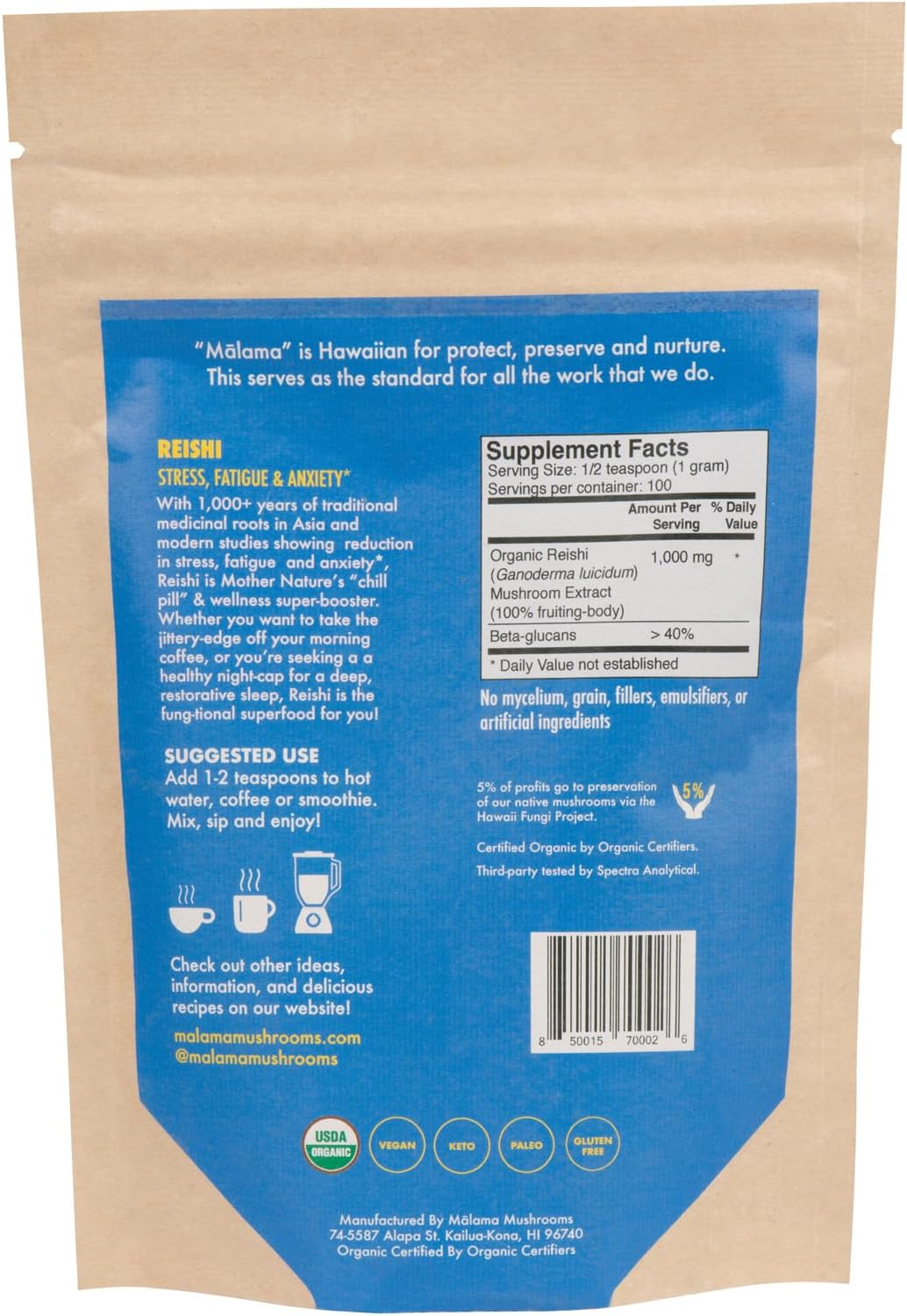 Organic Reishi Mushroom Powder for Immune Support - 100 Servings of Adaptogenic Superfood