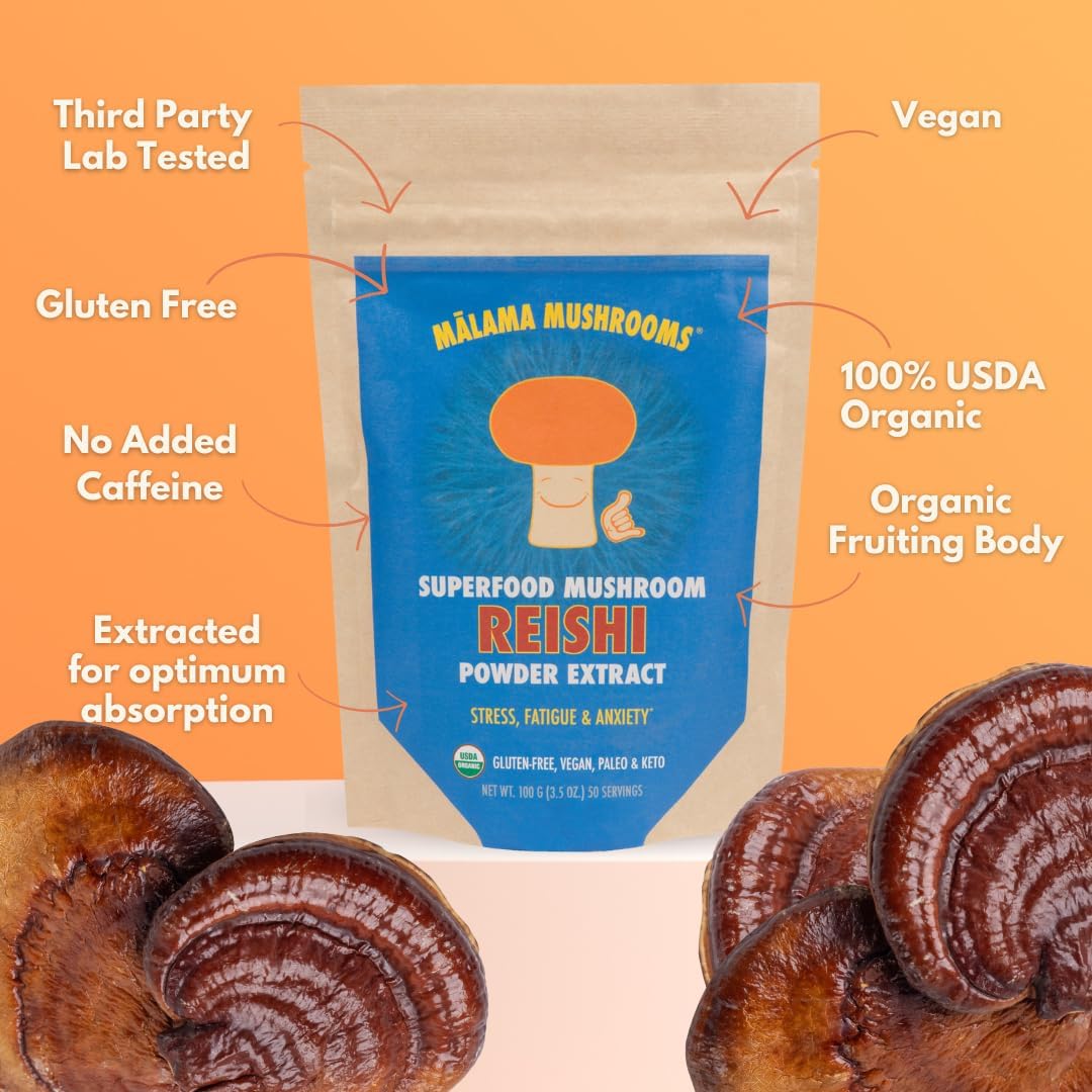 Organic Reishi Mushroom Powder for Immune Support - 100 Servings of Adaptogenic Superfood