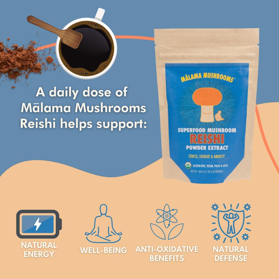 Organic Reishi Mushroom Powder for Immune Support - 100 Servings of Adaptogenic Superfood